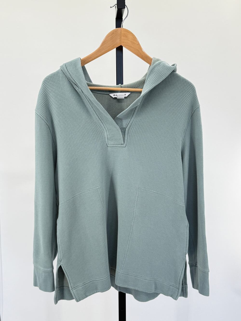 Athleta Sage Green Coaster Luxe Waffle Knit Pull Over Snaps XS Hoodie Oversized